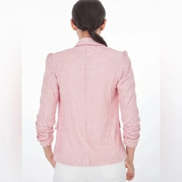NWT GENERATION LOVE Serafina Sequin Blazer Light Pink Puff Sleeve Small Relaxed